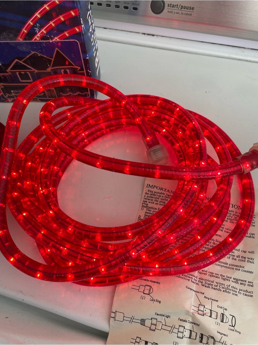 Red Rope Christmas Lights Bundle 18 feet each - Set of 2